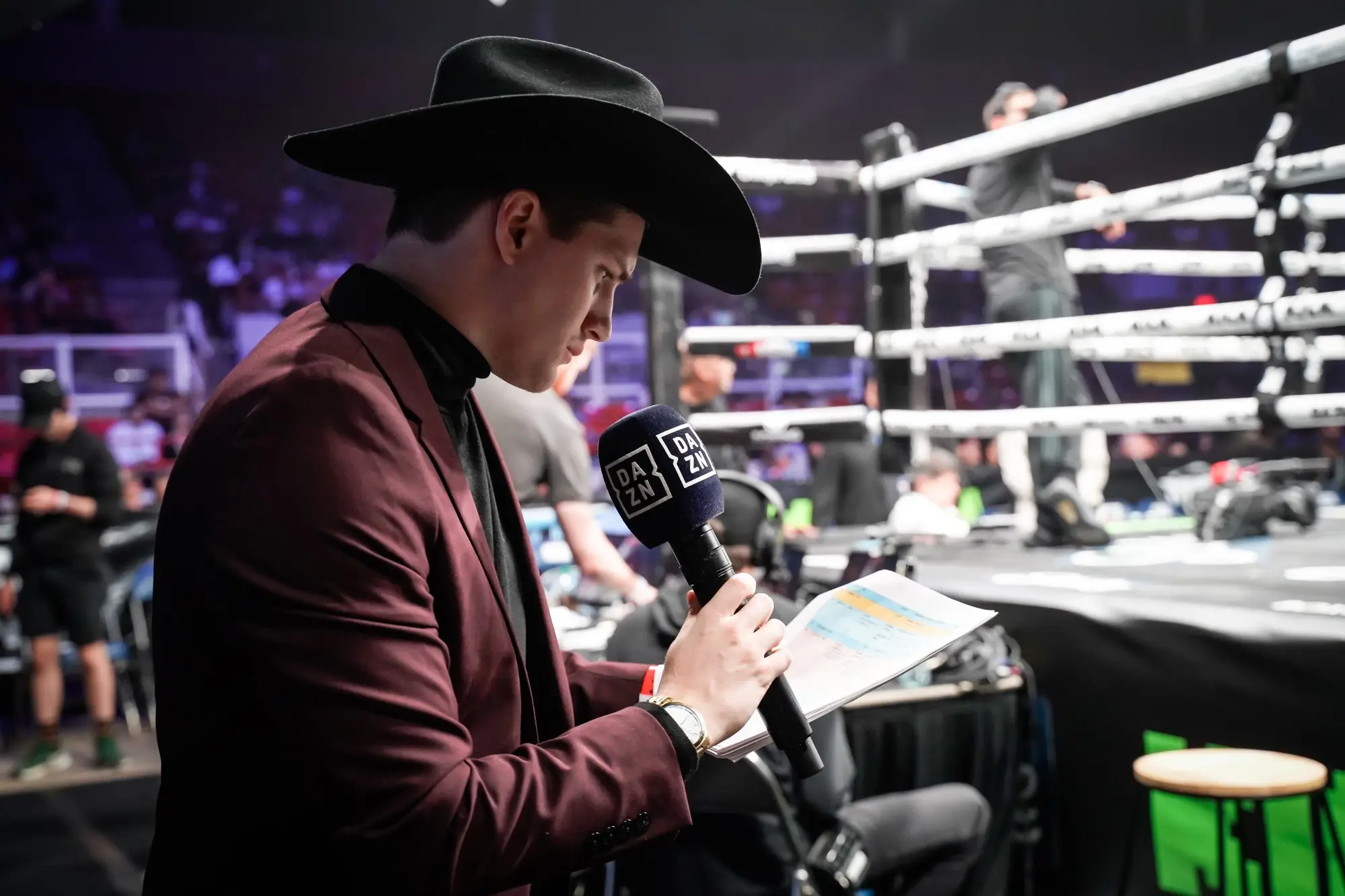 Ben Davis, play-by-play commentator, calling a Misfits Boxing fight from ringside on DAZN